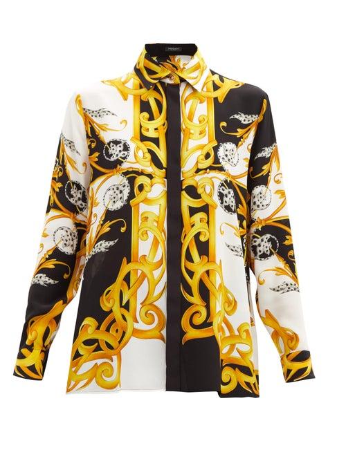 Matchesfashion.com Versace - Acanthus-print Silk-faille Shirt - Womens - White Multi