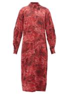Matchesfashion.com Ganni - Snake Print Silk Blend Satin Midi Dress - Womens - Red Multi