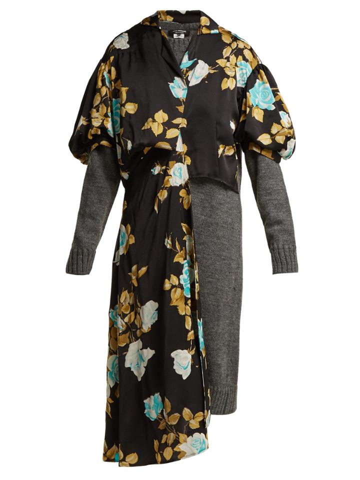 Junya Watanabe Floral-print Satin And Wool Dress