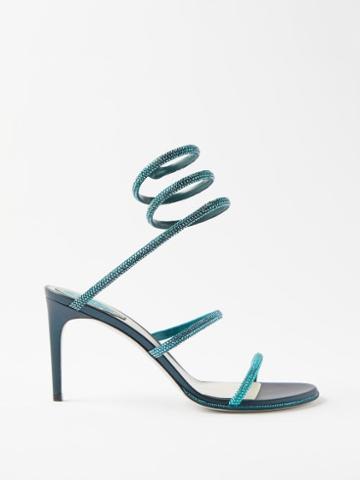 Rene Caovilla - Cleo 80 Crystal-studded Satin Heeled Wrap Sandals - Womens - Blue
