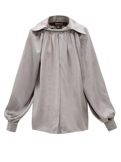 Matchesfashion.com Balenciaga - Ring Collared Silk Satin Blouse - Womens - Grey