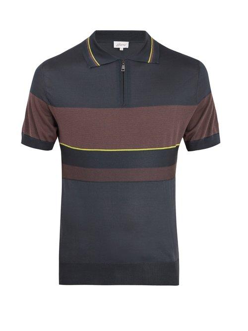 Matchesfashion.com Brioni - Contrast Panel Silk Blend Knit Polo Shirt - Mens - Multi