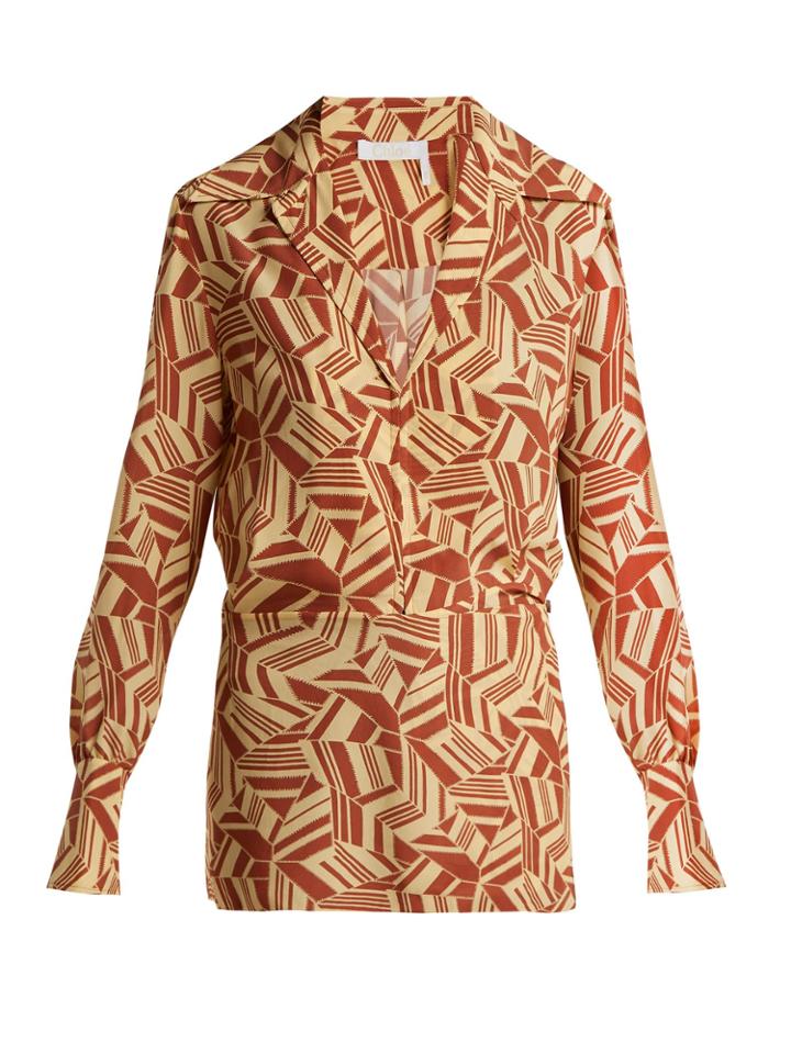 Chloé Geometric-print Silk Crepe De Chine Blouse