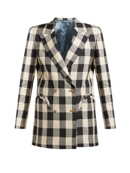 Matchesfashion.com Blaz Milano - Pequod Double Breasted Check Linen Blazer - Womens - Black White