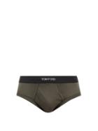 Tom Ford - Logo-jacquard Cotton-blend Briefs - Mens - Dark Khaki