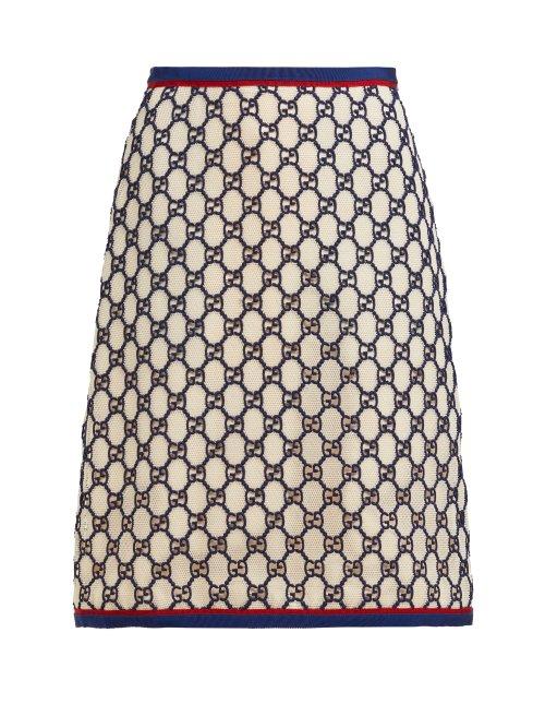 Matchesfashion.com Gucci - Gg Cotton Blend Macram Skirt - Womens - White Multi