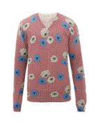 Matchesfashion.com Marni - Floral-jacquard Cotton Sweater - Mens - Burgundy Multi