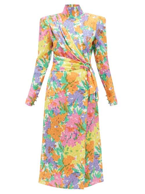 Matchesfashion.com Alessandra Rich - Belted Silk-jacquard Midi Dress - Womens - Multi