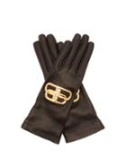 Matchesfashion.com Balenciaga - Bb Logo Plaque Leather Gloves - Womens - Black
