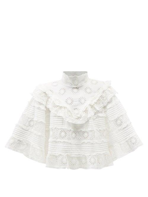 Isabel Marant - Dawson Broderie-anglaise Cotton-blend Blouse - Womens - White