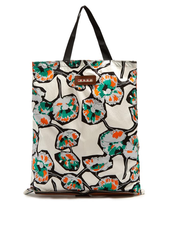 Marni Self-stowing Coated-poplin And Leather Tote