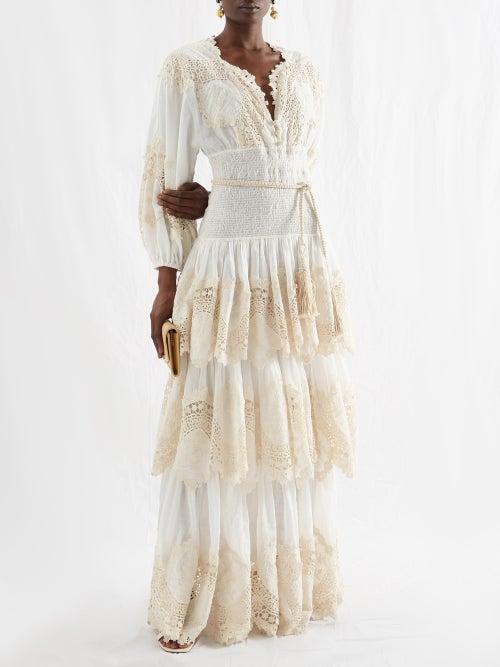 Zimmermann - Tiered Voile And Macram-lace Maxi Dress - Womens - Ivory