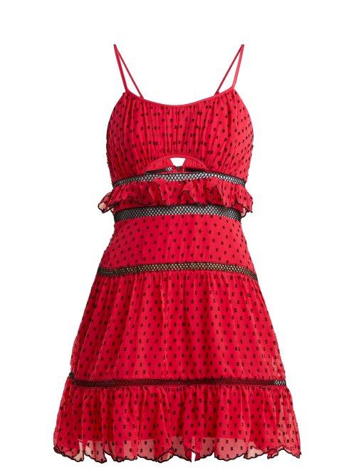 Matchesfashion.com Self-portrait - Flocked Frilled Dress - Womens - Dark Pink