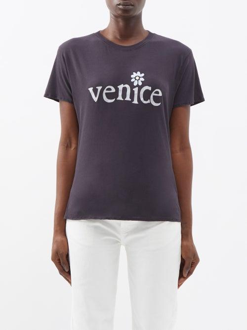 Erl - Venice-print Cotton-jersey T-shirt - Womens - Black White