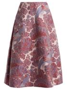 Matchesfashion.com Erdem - Thea Blossom And Bird Jacquard Midi Skirt - Womens - Pink Multi