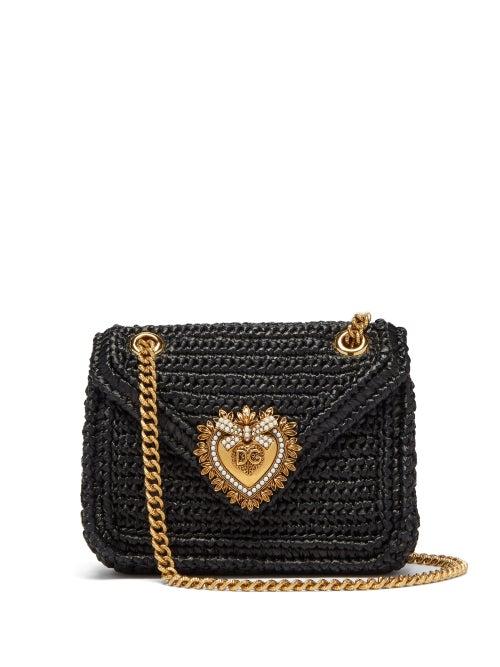 Matchesfashion.com Dolce & Gabbana - Devotion Crocheted Faux-raffia Mini Shoulder Bag - Womens - Black