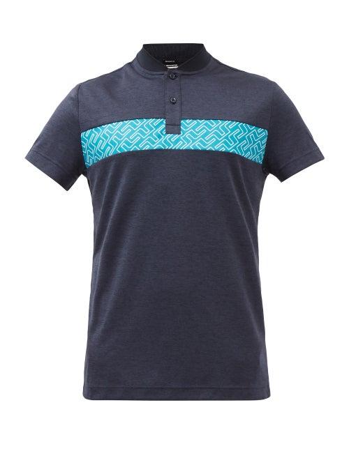 J.lindeberg - Elis Bomber-collar Panelled-jersey Polo Shirt - Mens - Navy