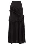 Matchesfashion.com Preen By Thornton Bregazzi - Pheodora Ruffle-trim Silk Crepe De Chine Skirt - Womens - Black