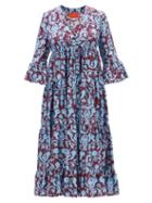 La Doublej - Jennifer Jane Brocade-print Silk-twill Midi Dress - Womens - Blue Print