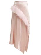 Matchesfashion.com Marques'almeida - Asymmetric Hem Feather Embellished Satin Skirt - Womens - Pink