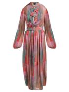 Matchesfashion.com Saloni - Raquel Checked Silk Crepe De Chine Midi Dress - Womens - Pink Multi