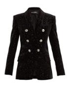 Matchesfashion.com Balmain - Double Breasted Glitter Velvet Blazer - Womens - Black Silver