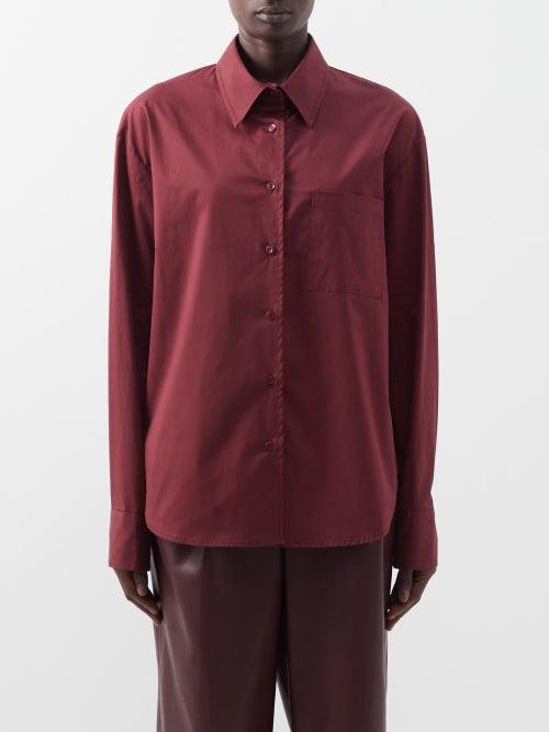 The Frankie Shop - Lui Patch-pocket Cotton-poplin Shirt - Womens - Burgundy