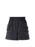 Matchesfashion.com Casa Raki - Emilia High-rise Organic-linen Shorts - Womens - Black