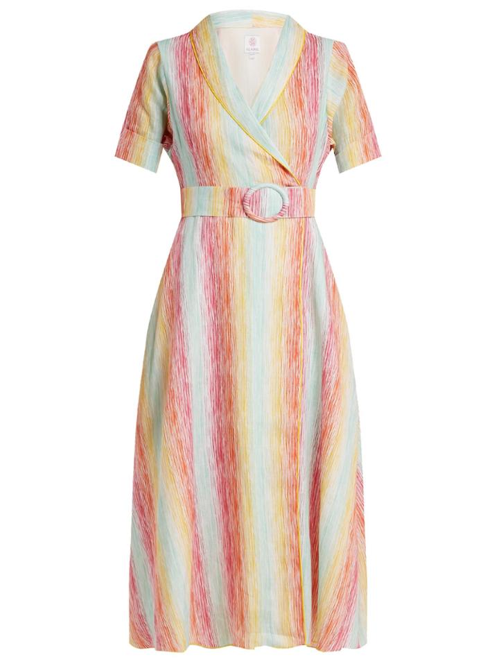 Gül Hürgel Shawl-collar Striped Linen Dress