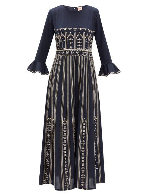 Matchesfashion.com Le Sirenuse, Positano - Tracey Embroidered Cotton-poplin Dress - Womens - Navy