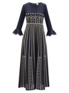 Matchesfashion.com Le Sirenuse, Positano - Tracey Embroidered Cotton-poplin Dress - Womens - Navy