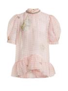 Matchesfashion.com Christopher Kane - Floral Print Gingham Silk Organza Top - Womens - Pink White