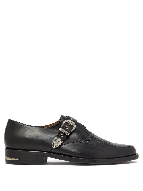 Matchesfashion.com Toga Virilis - Basketweave-embossed Leather Monk Shoes - Mens - Black