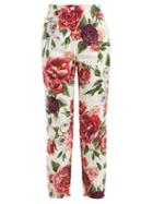 Matchesfashion.com Dolce & Gabbana - Floral Print Cotton Blend Jacquard Trousers - Womens - White Multi
