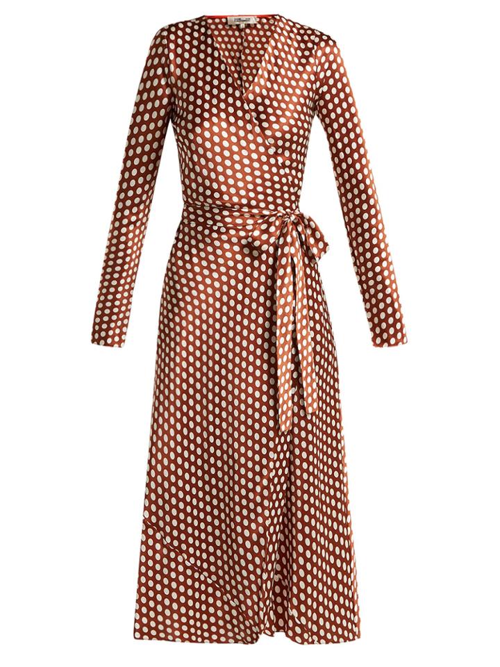 Diane Von Furstenberg Baker Polka-dot Wrap-around Silk Dress