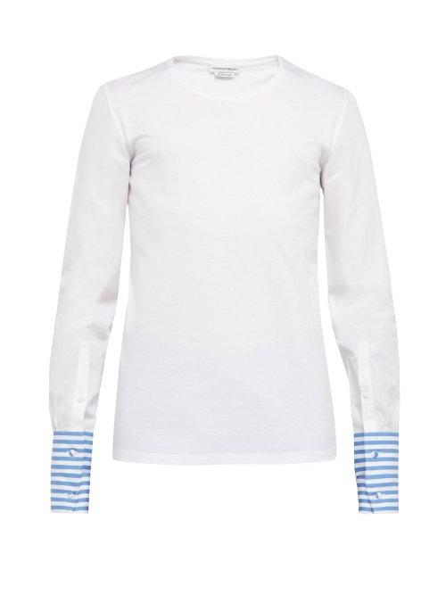 Matchesfashion.com Alexander Mcqueen - Contrast Poplin Sleeve Cotton T Shirt - Mens - White