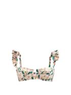 Agua By Agua Bendita - Kiwi Ruffled Floral-print Bikini Top - Womens - Pink Print