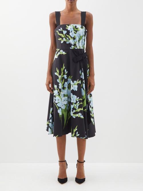 Carolina Herrera - Floral-print Twill Midi Dress - Womens - Black Multi