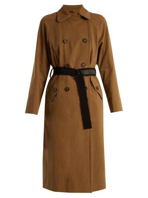 Matchesfashion.com Brunello Cucinelli - Double Breasted Cotton Gabardine Trench Coat - Womens - Brown