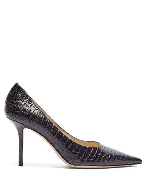 Matchesfashion.com Jimmy Choo - Love 85 Crocodile Embossed Leather Pumps - Womens - Dark Grey