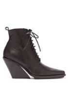 Matchesfashion.com Ann Demeulemeester - Slanted Heel Lace Up Leather Ankle Boots - Womens - Black