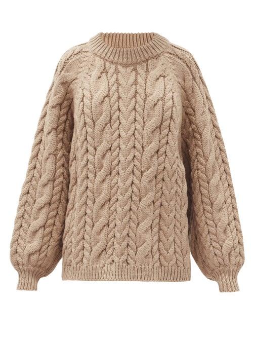 Matchesfashion.com Mr Mittens - Maxi Cable Wool Sweater - Womens - Light Brown