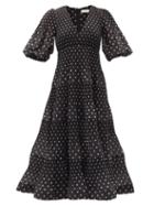 Matchesfashion.com Zimmermann - Puff-sleeve Polka-dot Voile Midi Dress - Womens - Black White