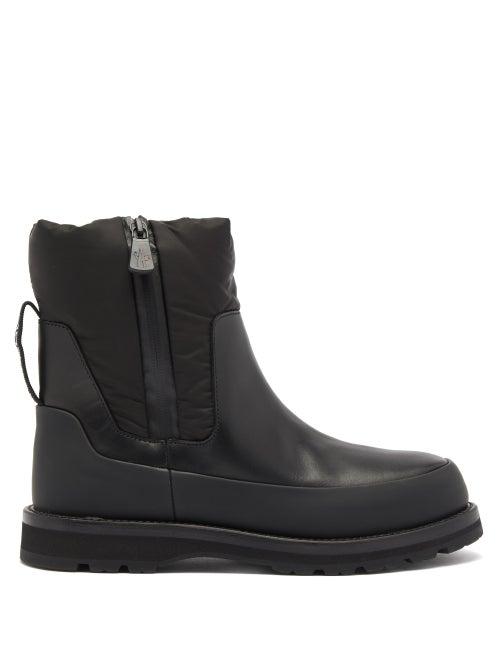 Moncler - Leather And Nylon Rain Boots - Womens - Black