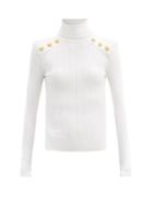 Matchesfashion.com Balmain - Padded-shoulder Roll-neck Sweater - Womens - White