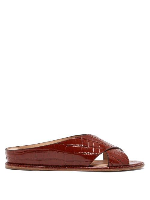 Matchesfashion.com Gabriela Hearst - Ellington Embossed Crocodile Effect Leather Slides - Womens - Tan