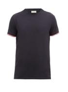 Matchesfashion.com Moncler - Striped-cuff Cotton-blend T-shirt - Mens - Navy