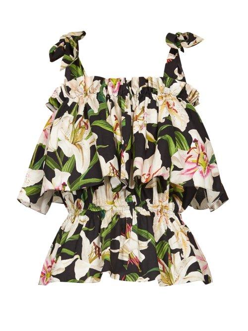 Matchesfashion.com Dolce & Gabbana - Floral Print Cotton Poplin Top - Womens - Black Print