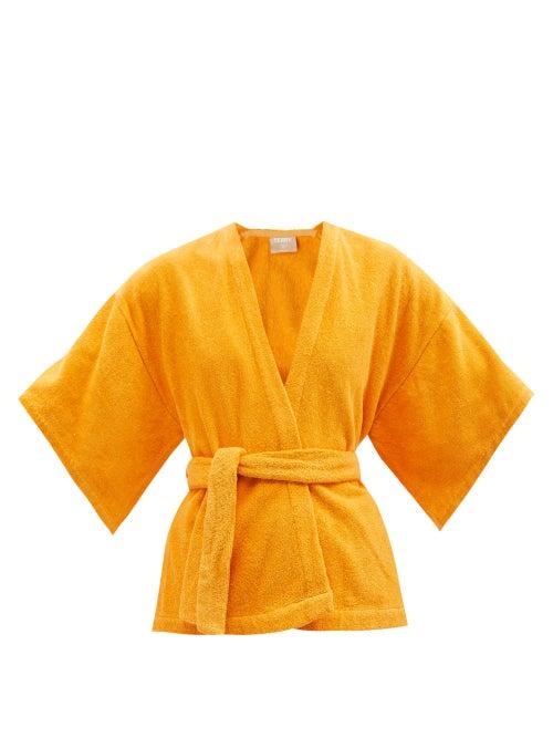 Terry - Tie-belt Cotton-terry Top - Womens - Orange