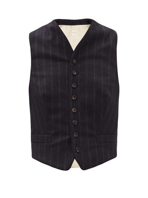 Matchesfashion.com Zanini - Pinstripe Virgin Wool And Linen-blend Waistcoat - Womens - Blue Stripe